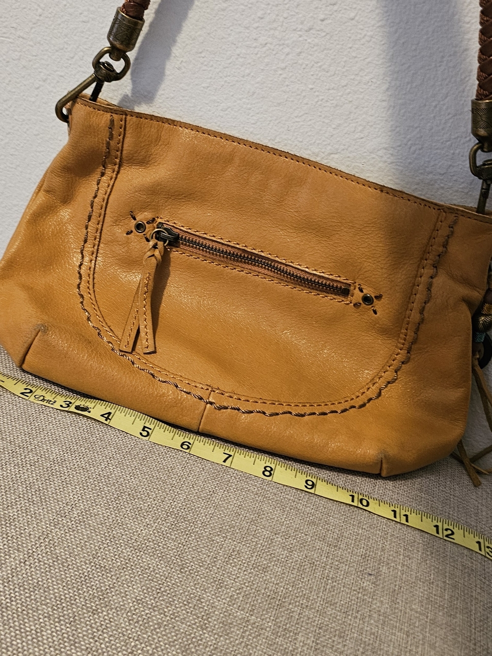 The Sak Mustard Tan Leather Crossbody Bag with Braided Strap